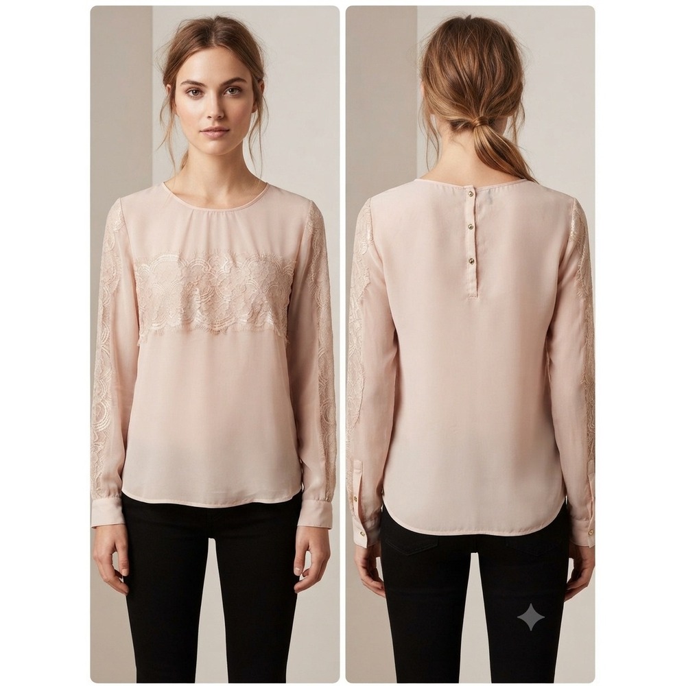 Kardashian Kollection Blush Pink Lace Long Sleeve Blouse Top Small